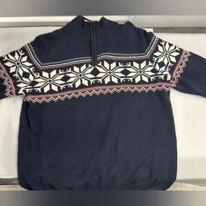 Aspen Snowflake 1/4 Zip Pullover Sweater Navy Blue Winter Fair Isle